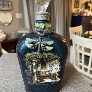 Decorative Blue Bottle with Dragonfly Charm